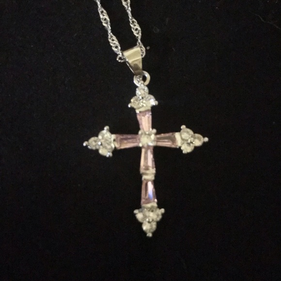 Jodi's Jewelry Jewelry - White Gold Filled Pink/White Sapphire Cross Pendan
